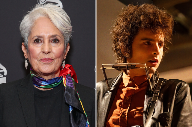 <p>Joan Baez said she thought Timothée Chalamet's Bob Dylan portrayal was 'good,' but a 'bit too squeaky clean'</p>