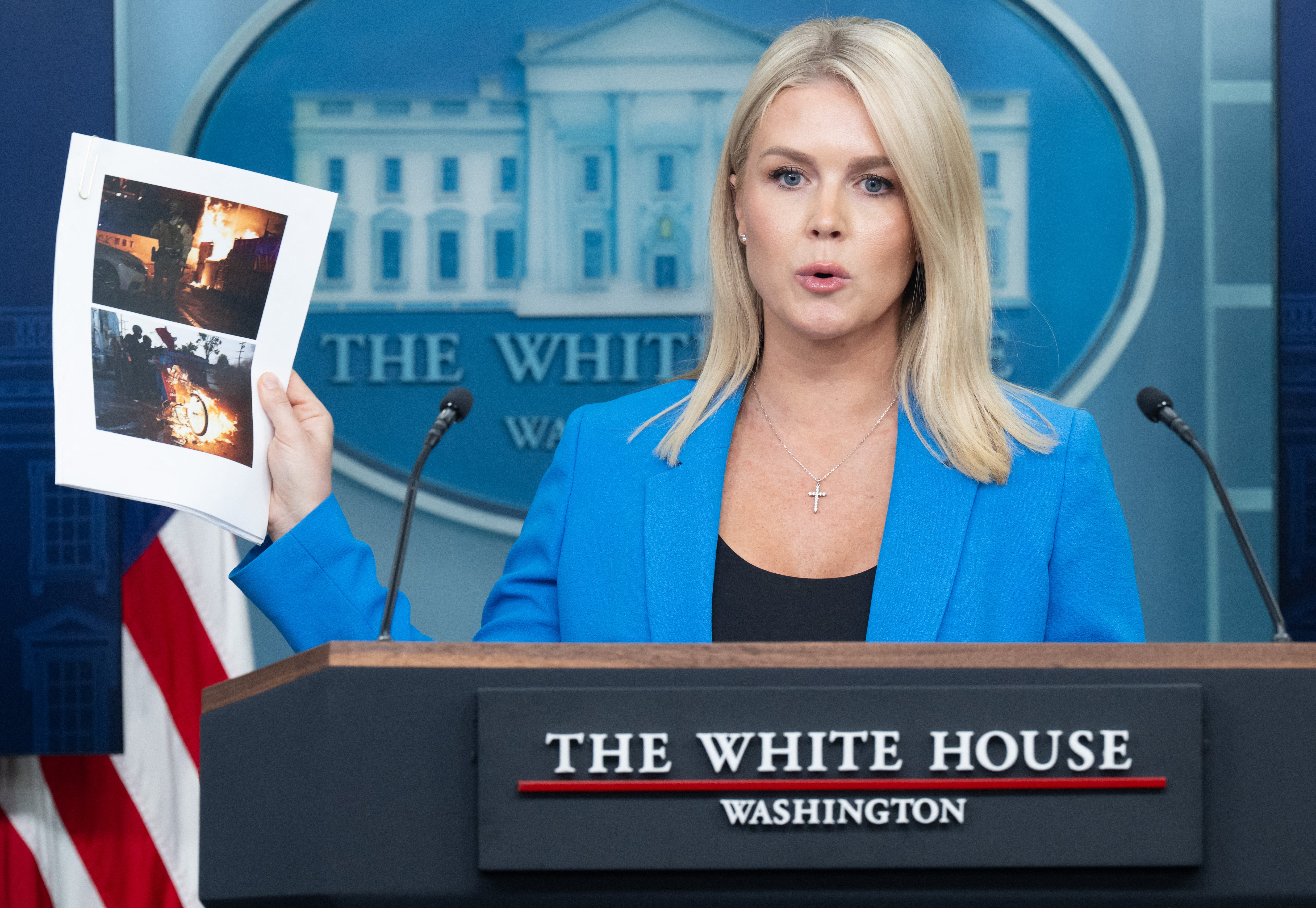 <p>White House press secretary Karoline Leavitt said the protests were a ‘shameful’ attack on US culture</p>