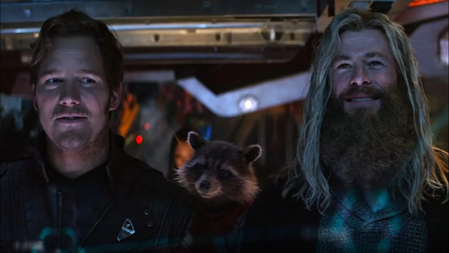 <p>Peter Quill, Rocket, and Thor in Avengers</p>