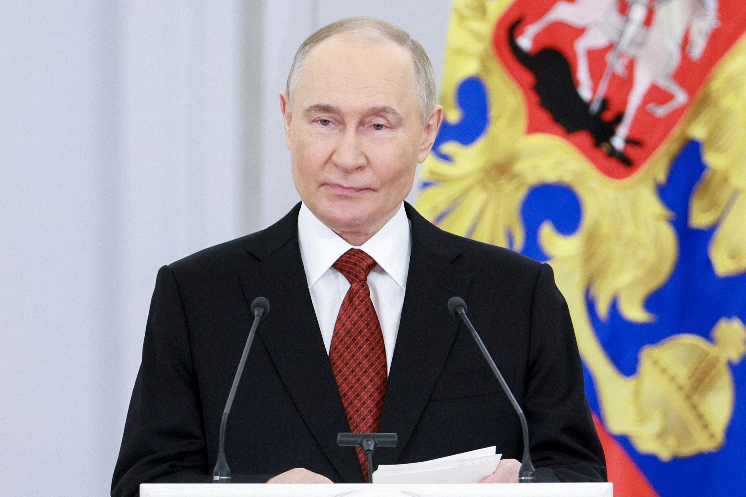 Russian president Vladimir Putin speaks at a ceremony for presenting the Russian Federation National Awards during the celebrations for the Day of Russia at the Kremlin in Moscow