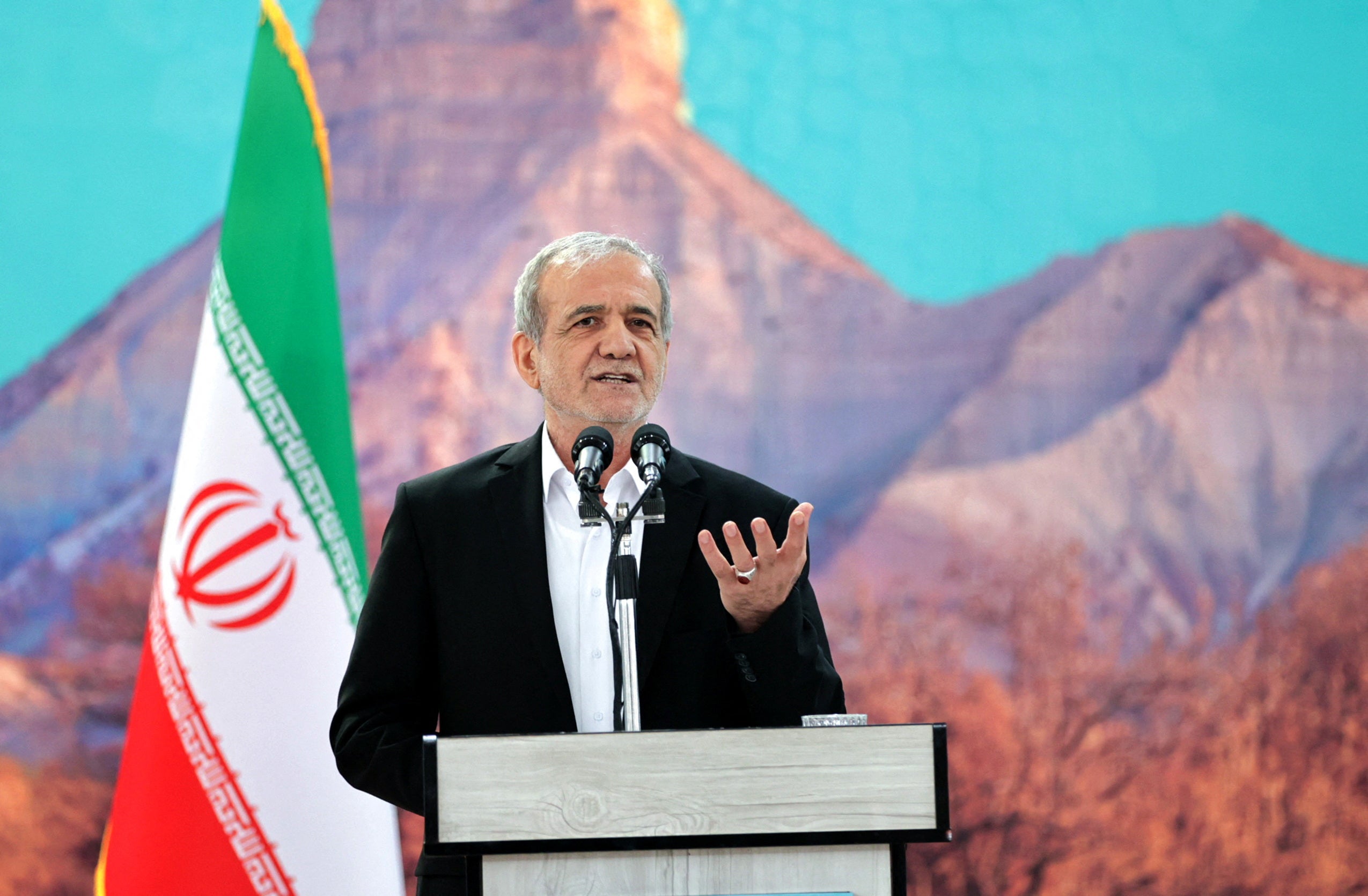 Iranian President Masoud Pezeshkian speaks during a meeting in Ilam, Iran, 12 June 2025