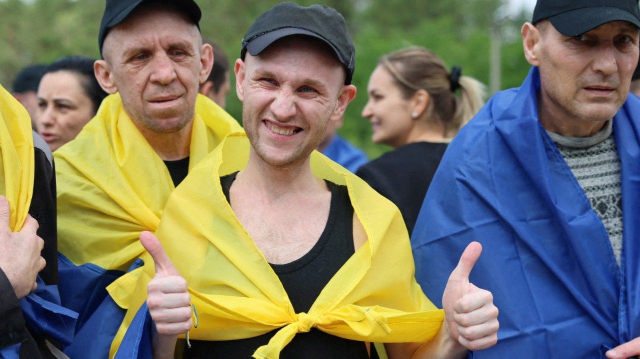 A Ukrainian prisoner of war (POWs) is seen after a swap