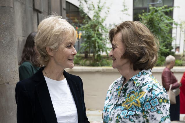 Jenny Seagrove (left) and Cherie Blair attending a memorial service for Barbara Taylor Bradford (Jeff Moore/PA)