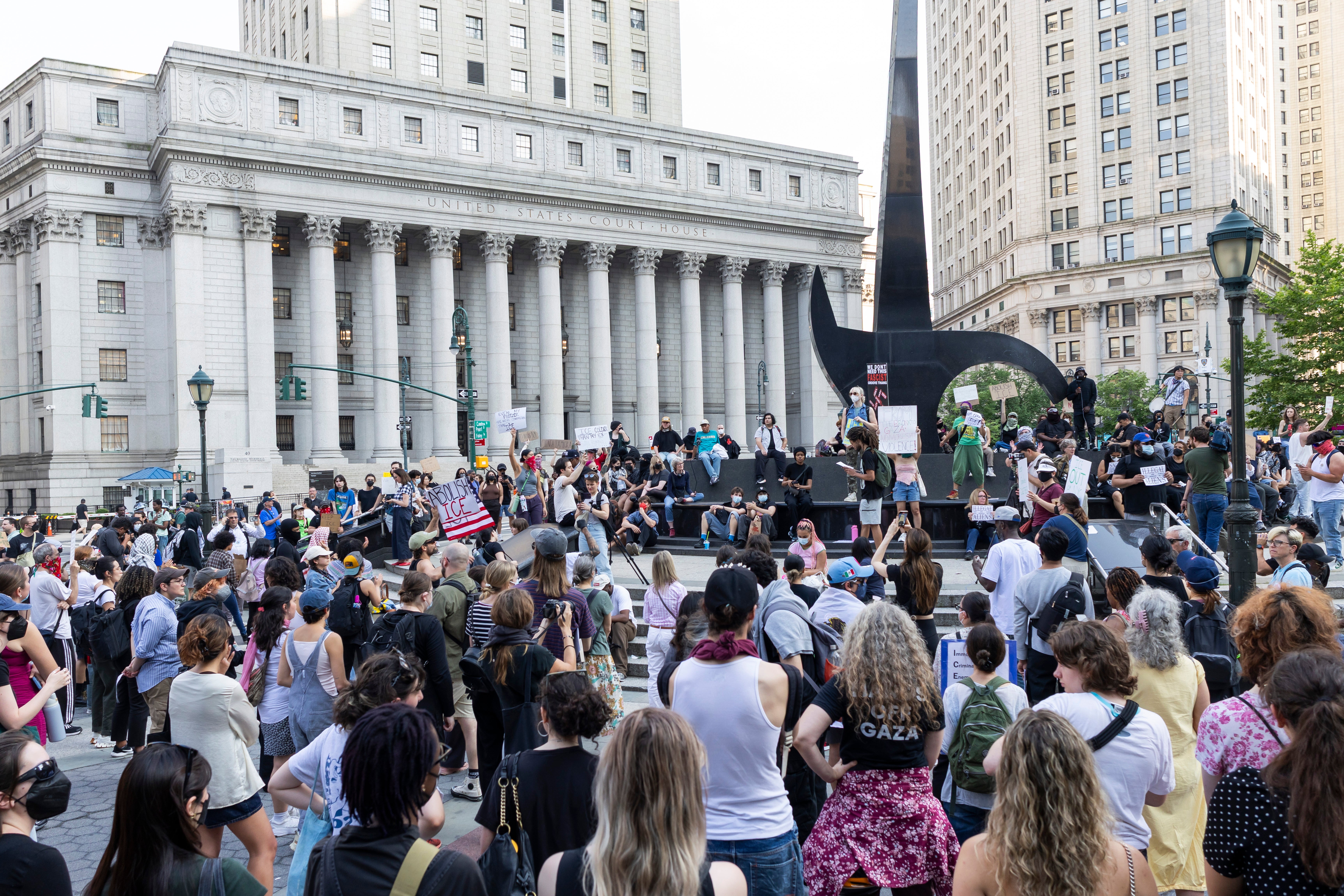 People gather for a protest against the Trump administration's immigration policies in New York on Wednesday