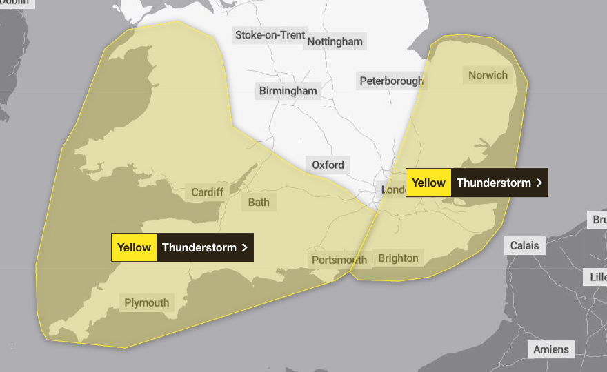 Met Office Yellow Weather Warnings for Most of Southern England and Wales on Friday