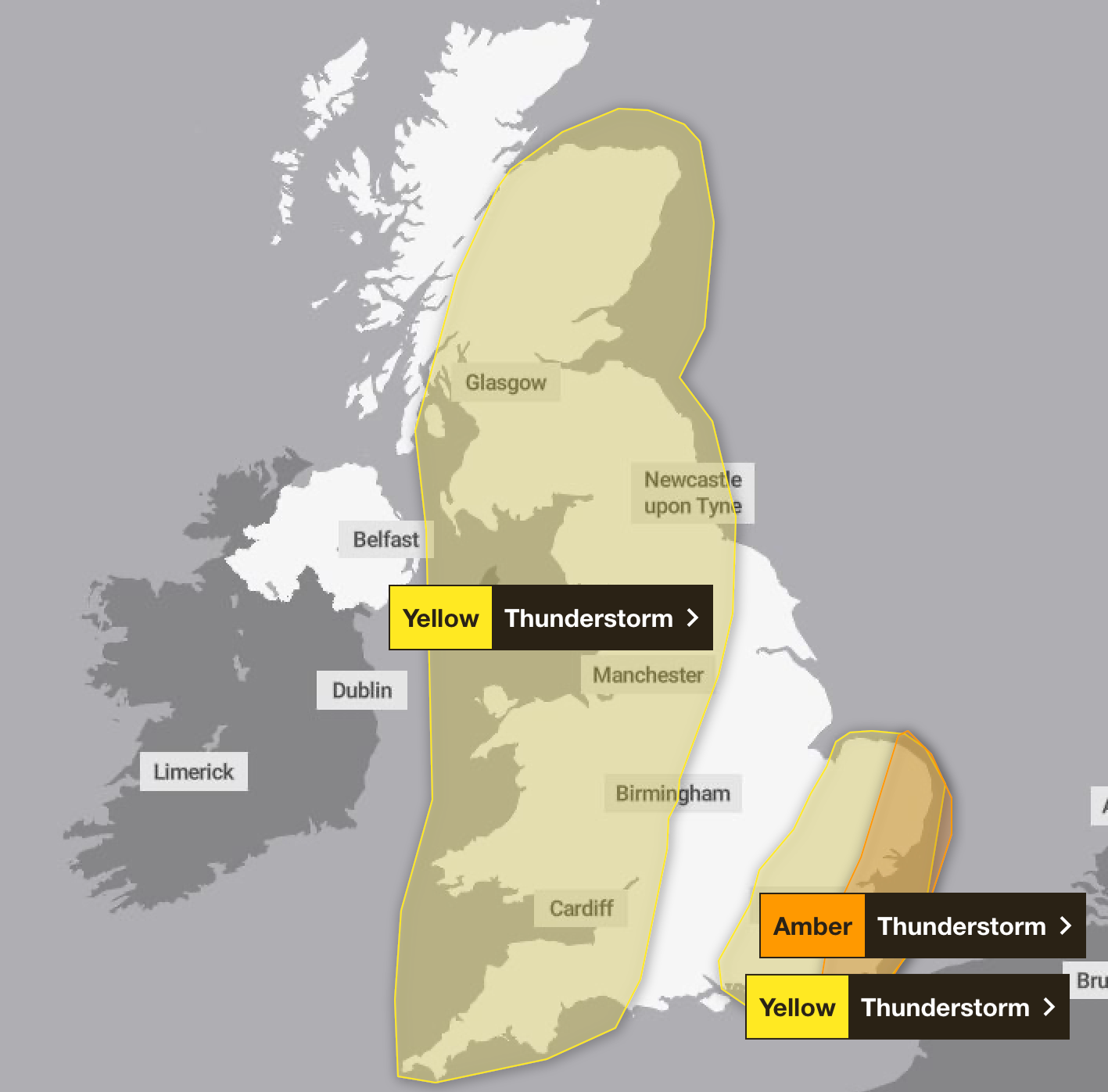 Where yellow and amber weather warnings are set to stretch across the UK on Saturday