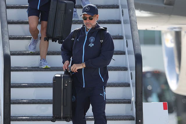 <p>Pep Guardiola arrives in Florida ahead of the Club World Cup</p>
