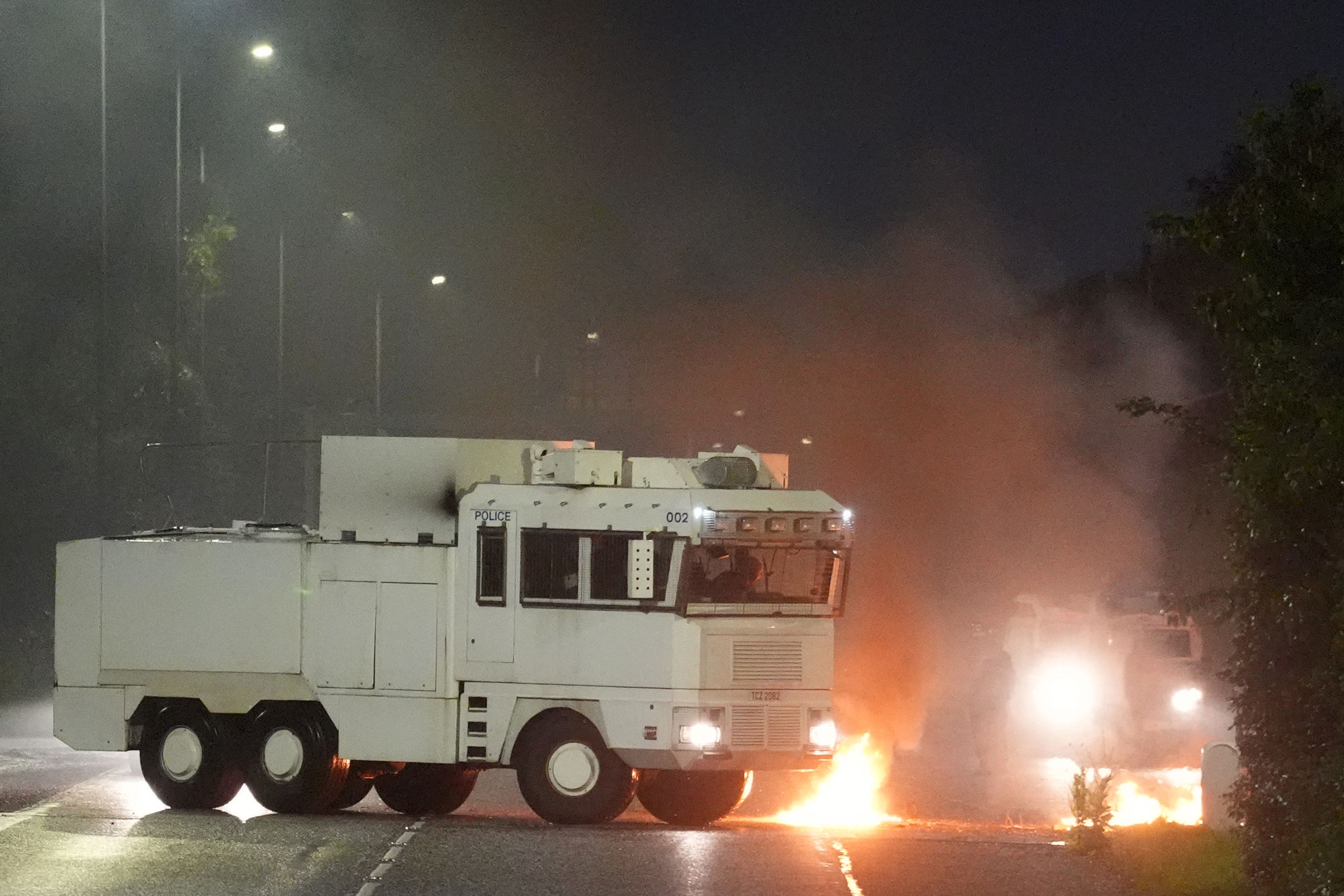 A water cannon vehicle in Portadown (Brian Lawless/PA)