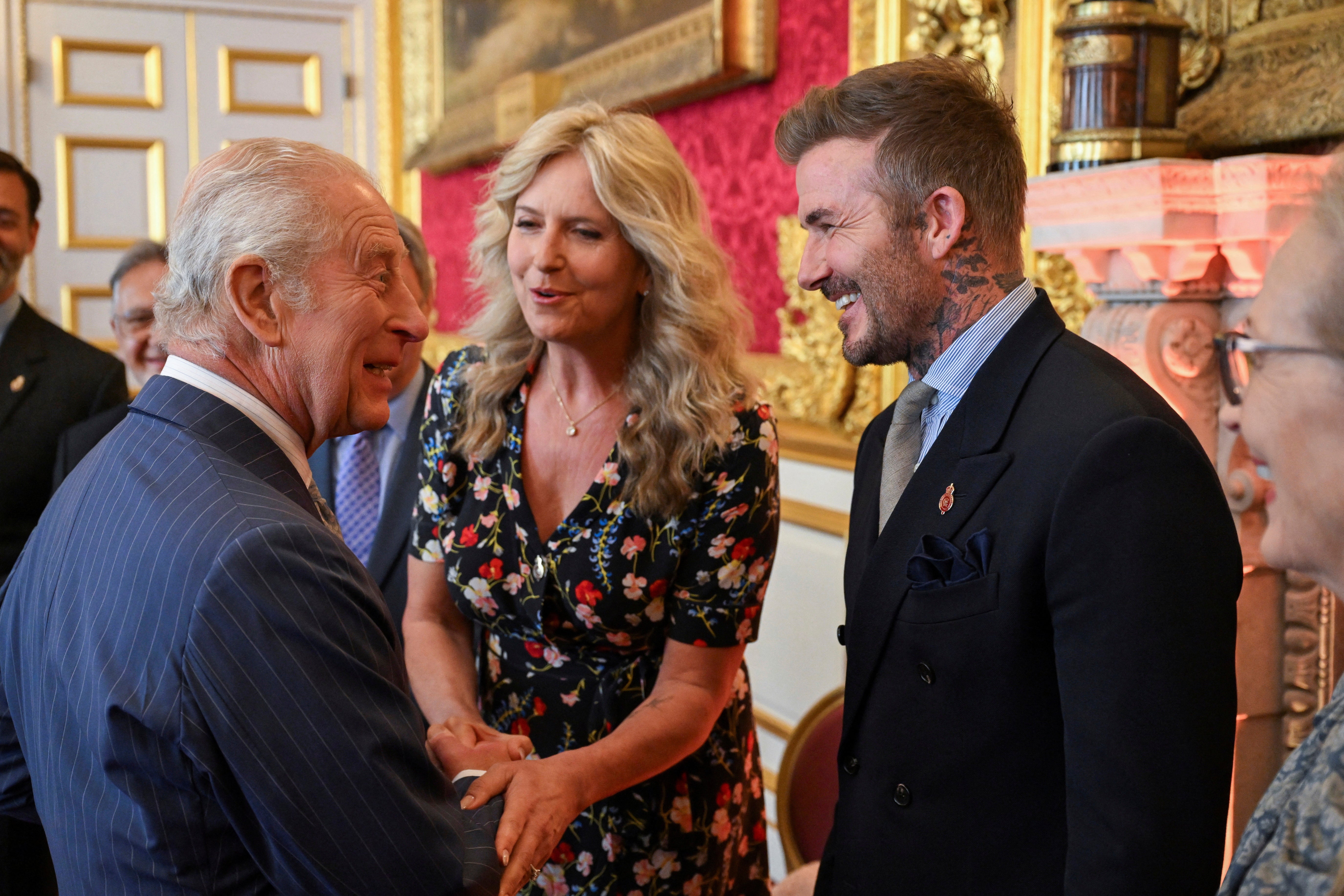 Charles, Beckham and Penny Lancaster at a ceremony for the 35th anniversary of The King’s Foundation on Thursday