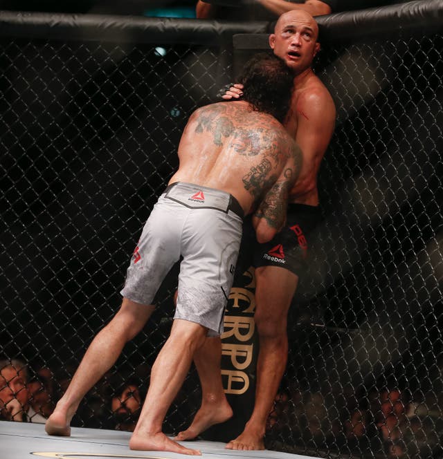 <p>BJ Penn (right) in action in the UFC in 2019</p>