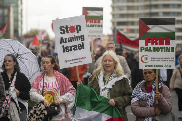 Protesters will demand the UK stops arming Israel (Jeff Moore/PA)