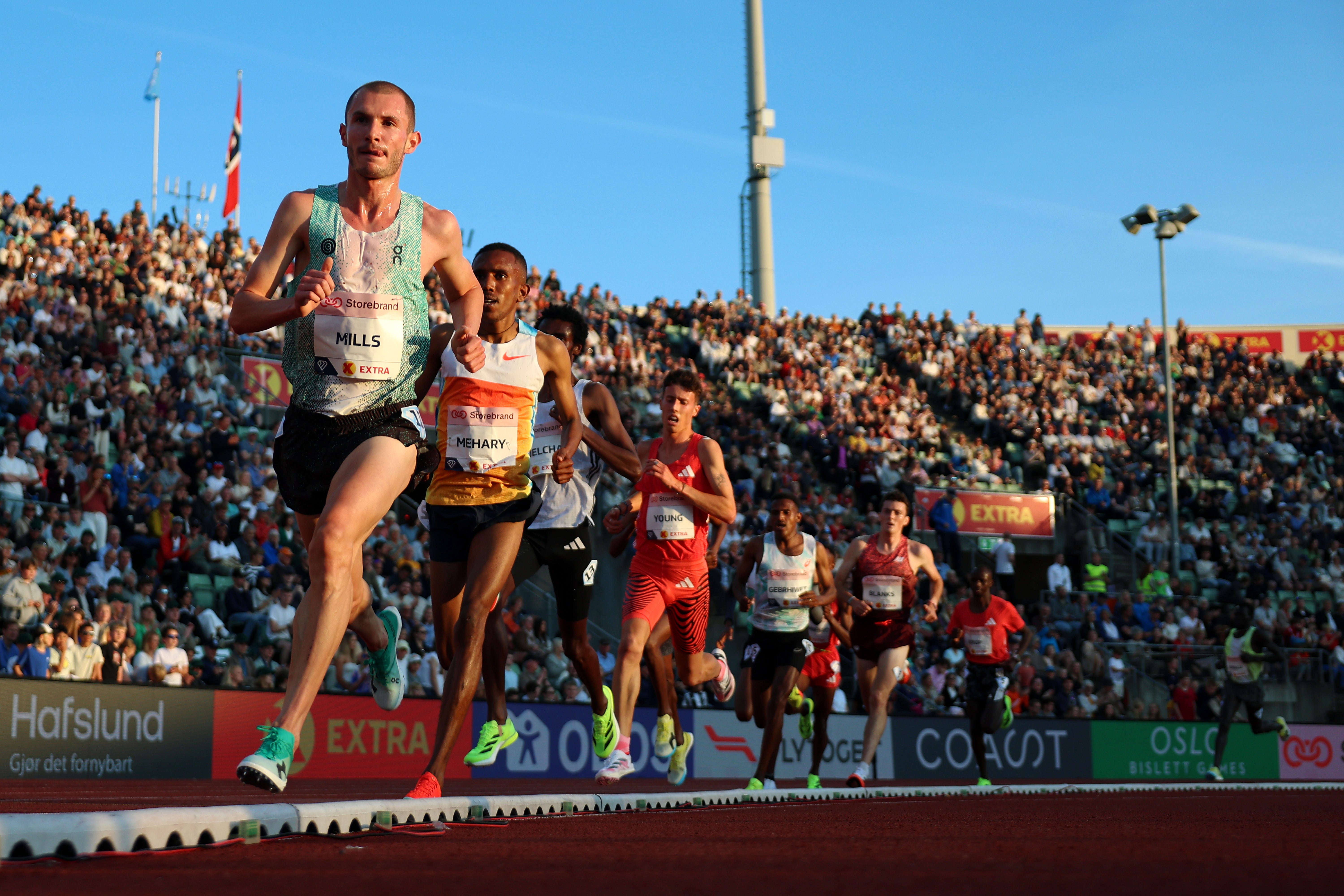George Mills during the 5000m at the Bislett Games