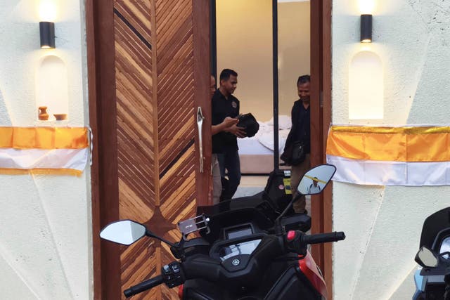 <p>Plain-clothed police officers are seen inside a villa where a shooting that led to the death of an Australian man reportedly occurred, in Badung on the resort island of Bali, Indonesia, Saturday, June 14, 2025. (AP Photo)</p>