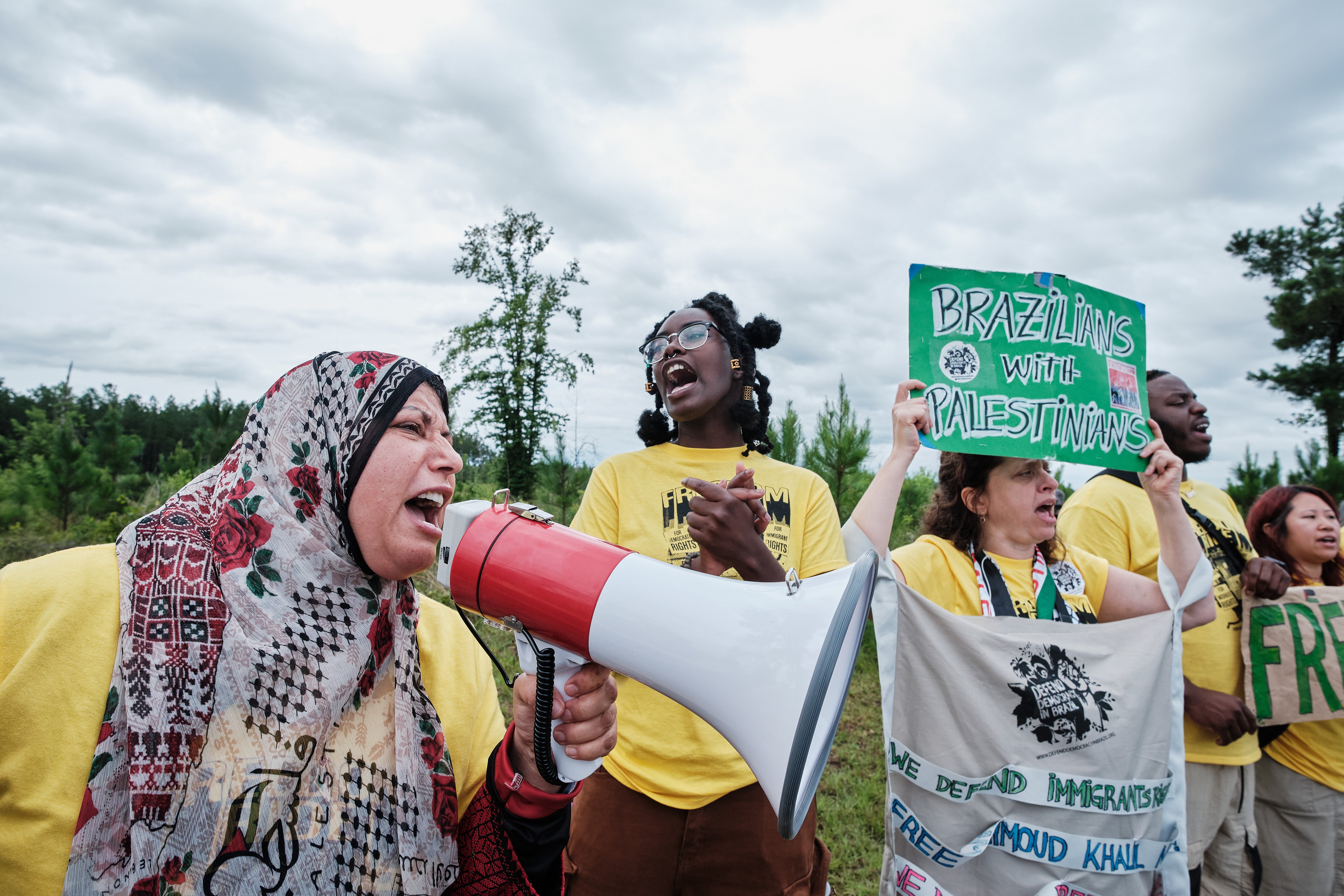 Protesters outside a detention center in Louisiana on June 14 demanded the release of Mahmoud Khalil, a prominent student activist at the center of the Trump administration’s crackdown on dissent against Israel’s war in Gaza