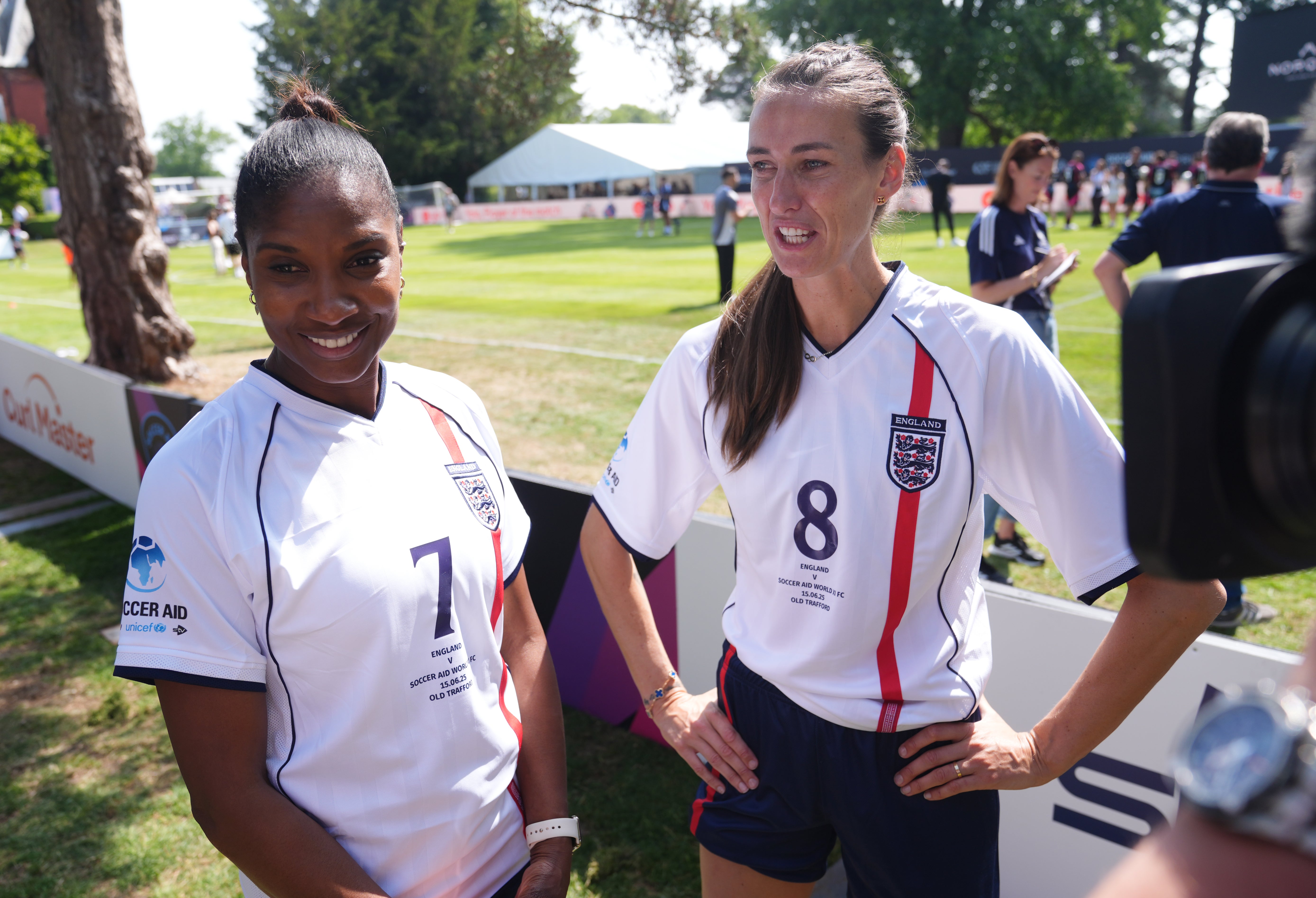 England's Dame Denise Lewis (left) and Jill Scott during a training session