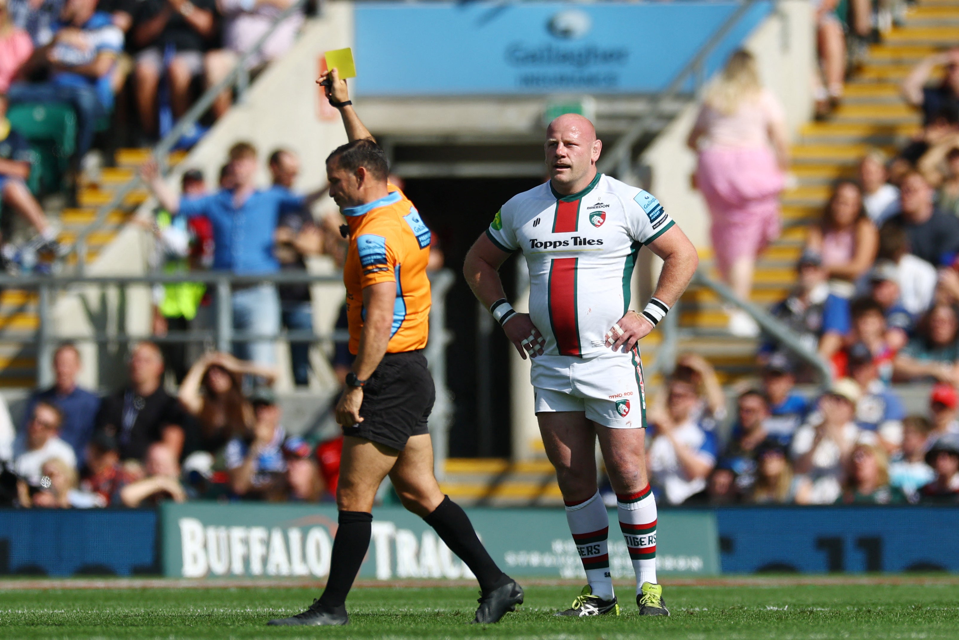 Leicester Tigers' Dan Cole was shown a yellow card by referee Karl Dickson