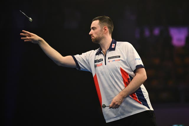 <p>Luke Humphries of England in action in Frankfurt</p>