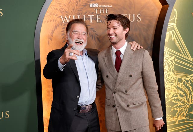<p>Arnold and Patrick Schwarzenegger at 'The White Lotus' premiere</p>