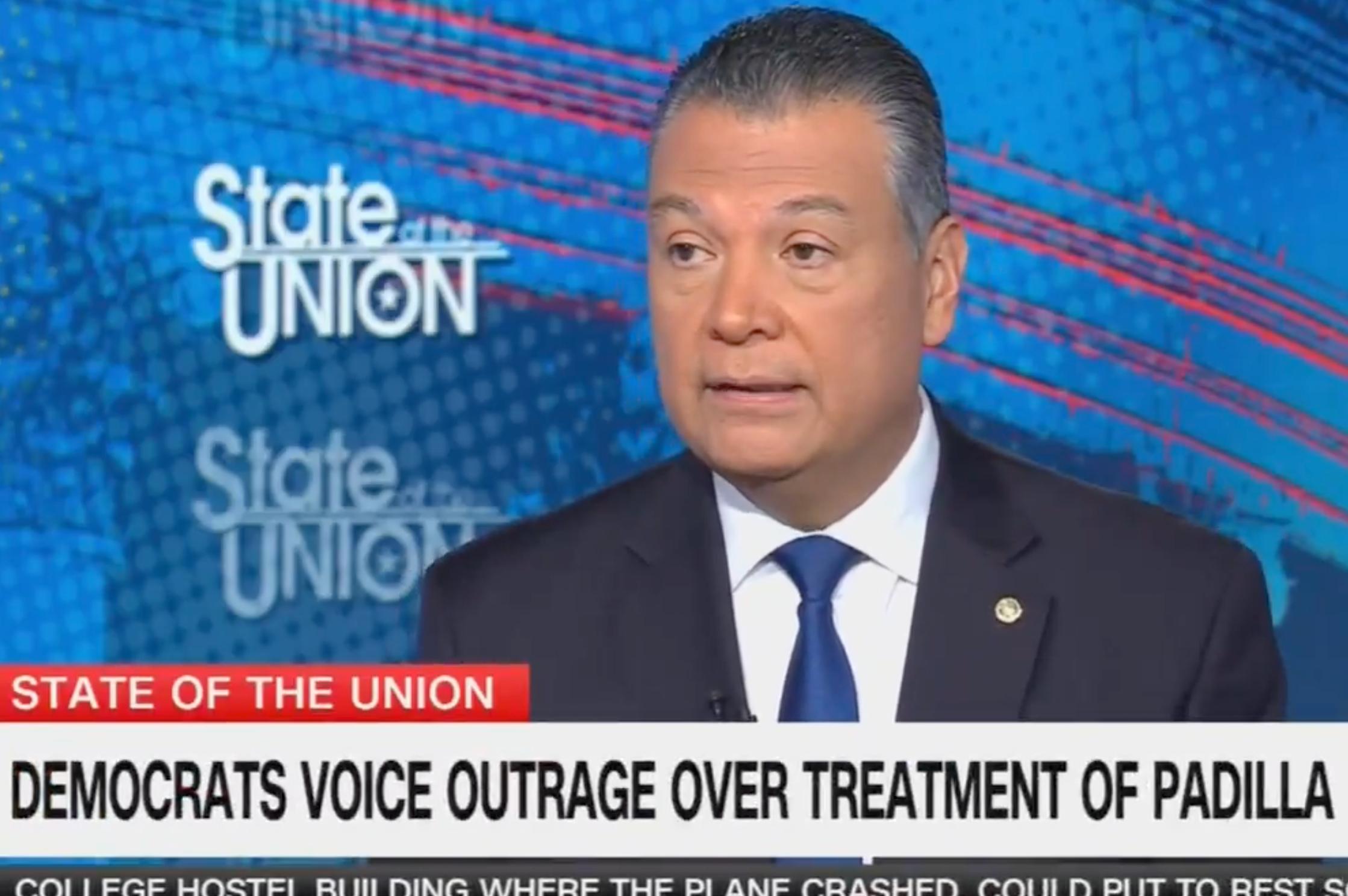 The Senator from California said he had ‘questions’ for Noem after he was forcibly removed from a press conference.