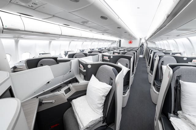 <p>Airlines was chosen in the Skytrax awards as the best in US, Canada and Mexico for 2025. Pictured is the carrier's Dreamliner business-class cabin</p>
