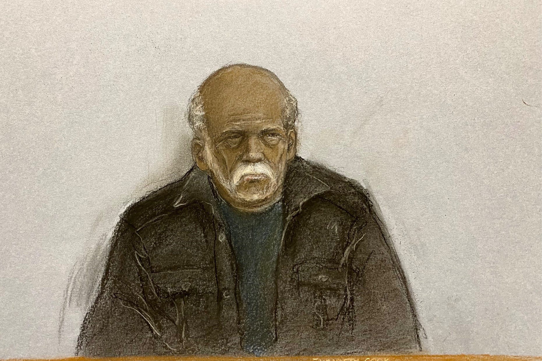 Court artist drawing of 92-year-old Ryland Headley appearing via video link at Bristol Magistrates’ Court in November 2024 (Elizabeth Cook/PA)