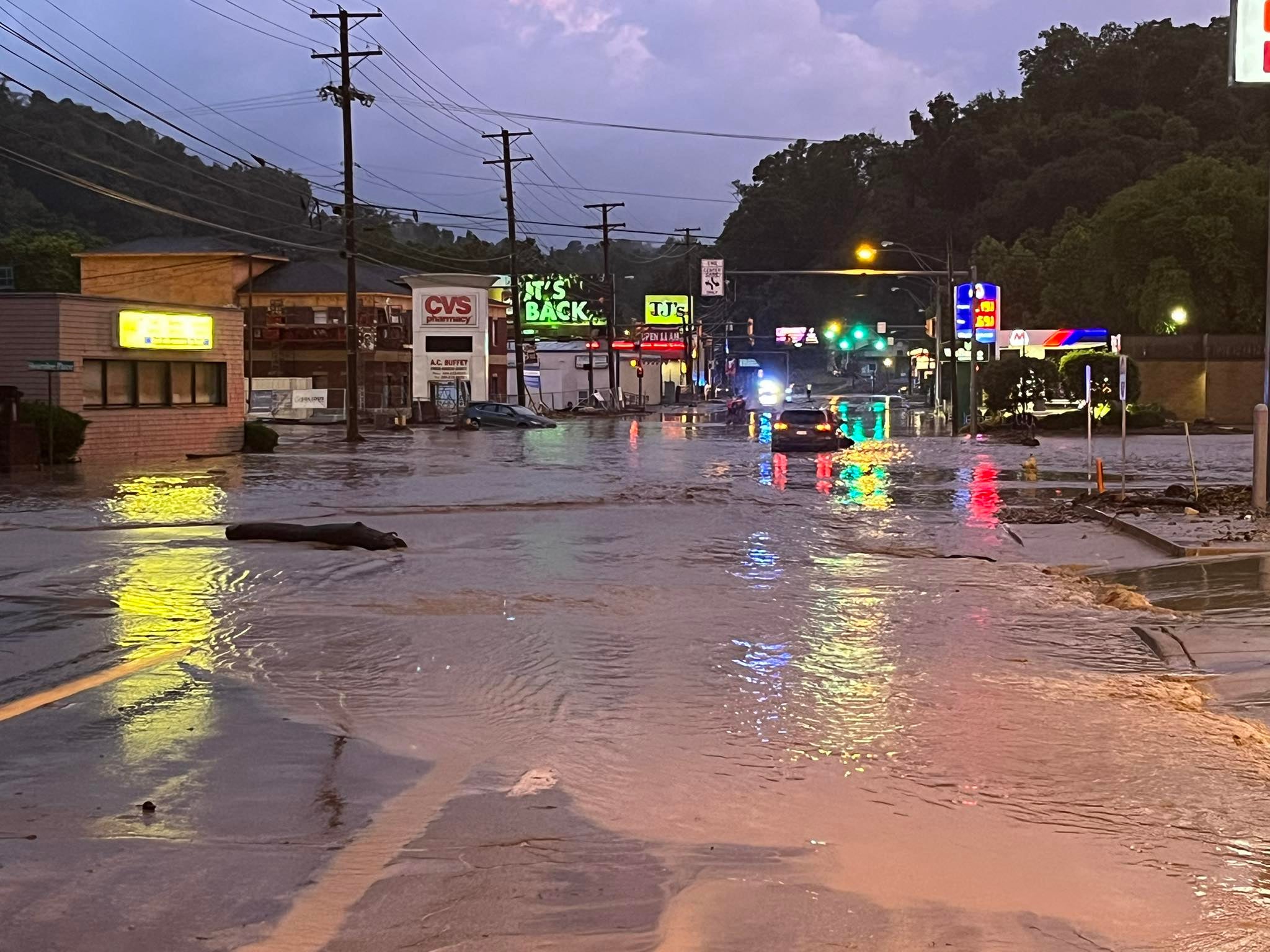 A flooded street in Wheeling, West Virginia