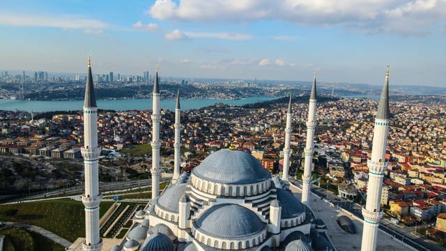 <p>Aerial view of the Camlica Mosque in Istanbul</p>