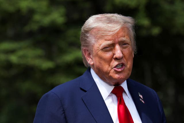 US President Donald Trump speaks to the media during a meeting with Britain’s Prime Minister Keir Starmer (Suzanne Plunkett via AP)