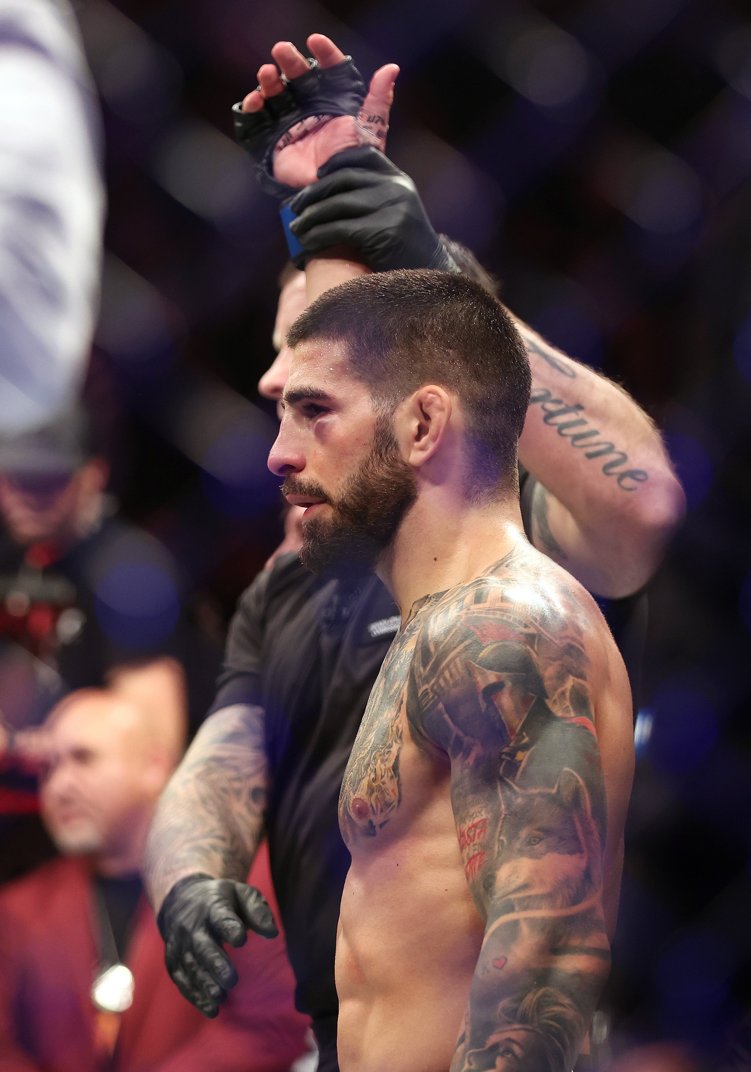 <p>Ilia Topuria after his 2022 win against Bryce Mitchell</p>