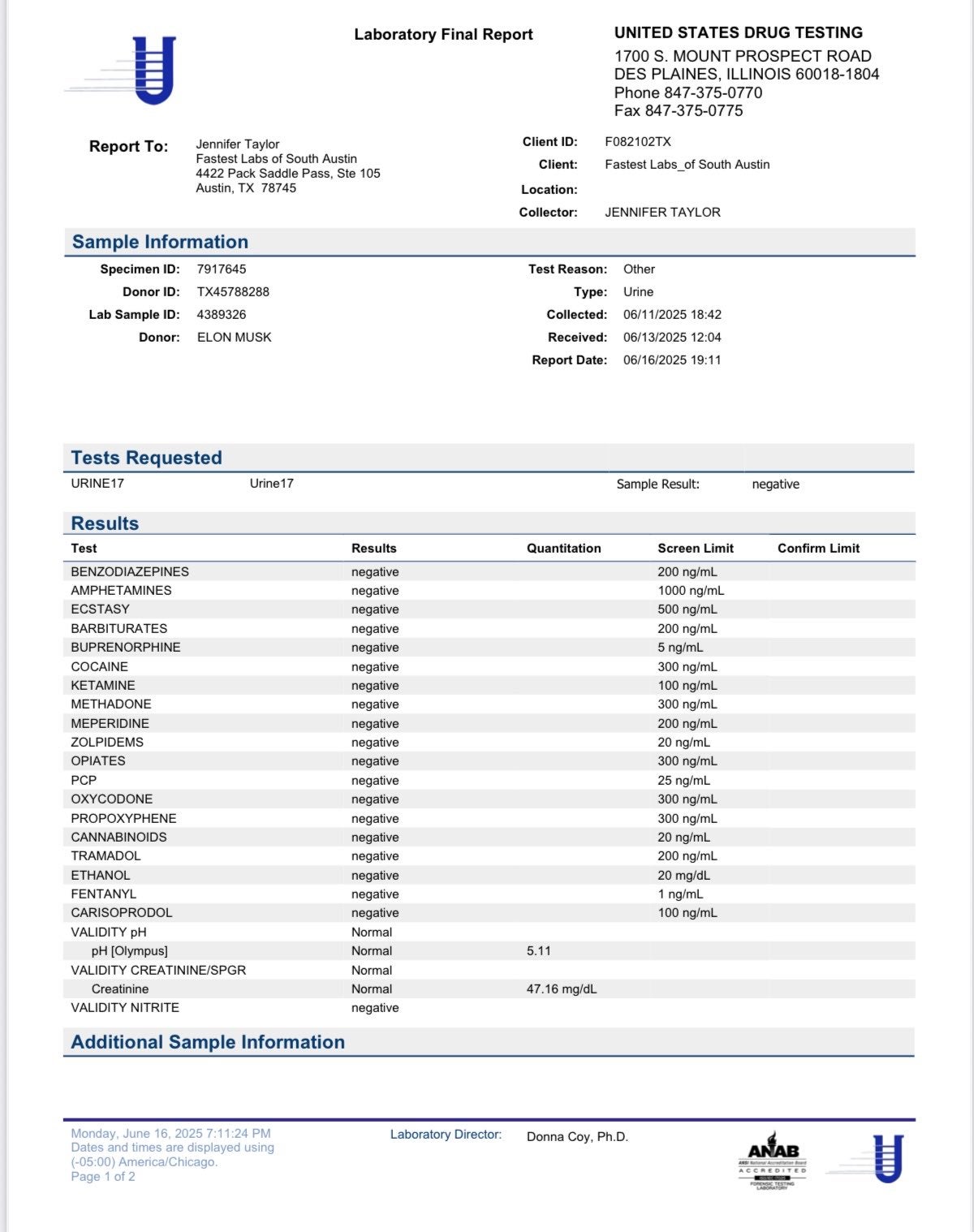 Musk shares ‘negative’ lab results to his X followers Tuesday
