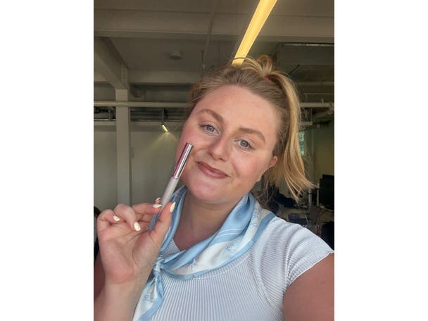 Lucy testing Clinique almost nude lipstick