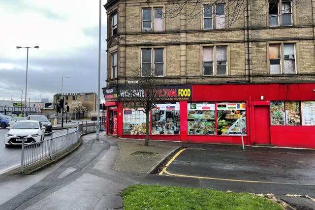 The scene in Bradford city centre where a young woman was stabbed to death (PA)