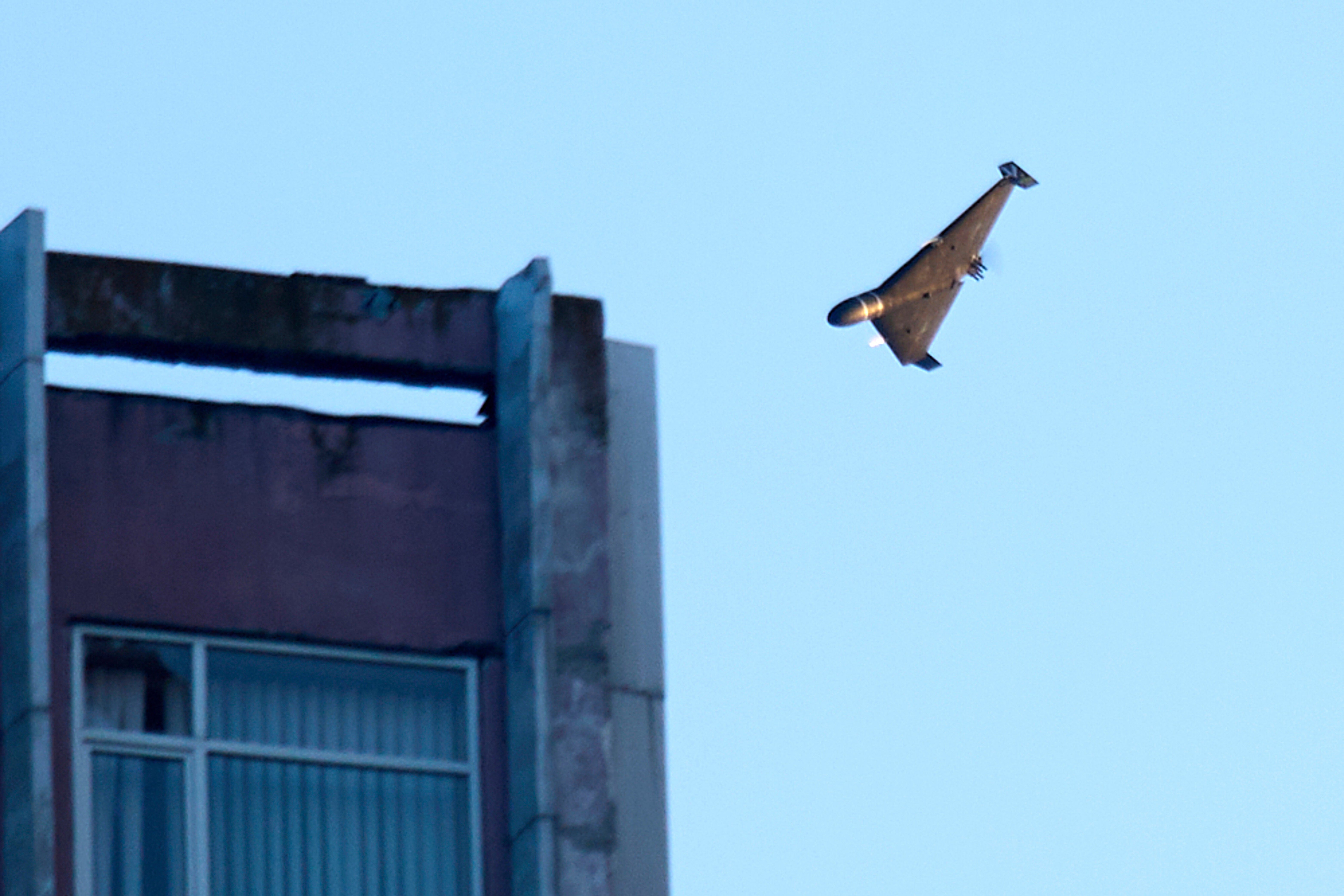 A Russian drone attacks a building in Kyiv early on Tuesday
