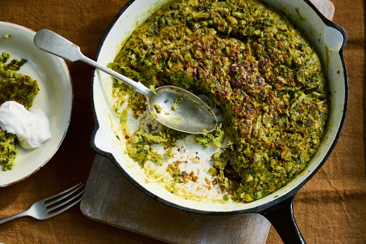 Courgette and leek ijeh: A herby one-pan frittata for weekend brunch