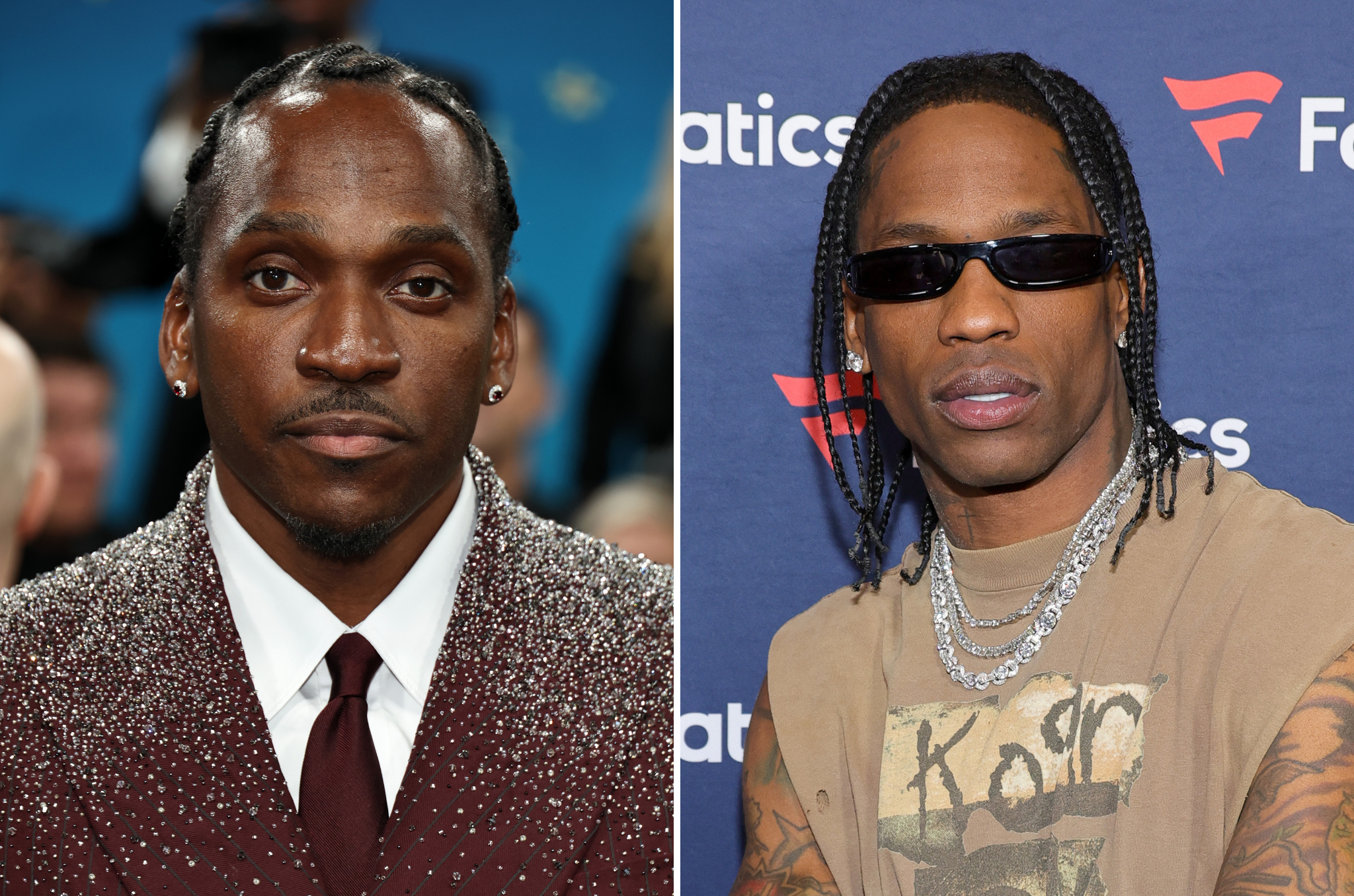 Pusha T (izquierda) lanzó una nueva canción de diss, apuntando al compañero rapero Travis Scott (a la derecha)