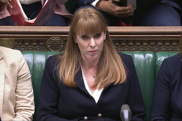 Deputy Prime Minister Angela Rayner took PMQs in Sir Keir Starmer’s absence (House of Commons/PA)