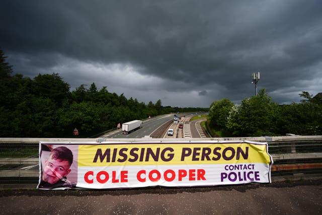 A missing person sign for Cole Cooper, 19, who was last seen by his family on May 2 or 3 (Andrew Milligan/PA)