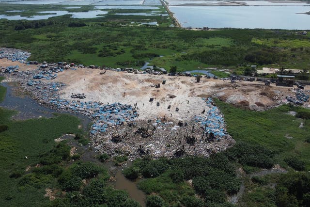 Akkaway dump is less than a year old and sits at the edge of the Densu Delta protected wetlands, outside Accra, Ghana (Samuel Baidoo/ Unearthed/Greenpeace/PA)