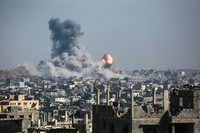 <p>An IDF attack on the east of Gaza City on Wednesday</p>