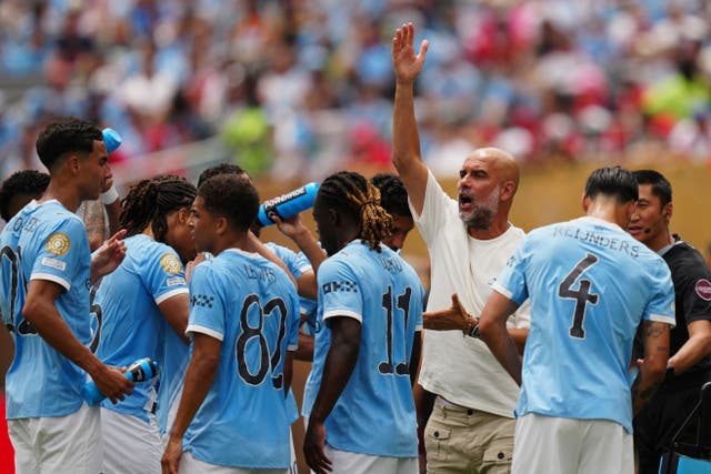 Manchester City manager Pep Guardiola says Rico Lewis’ red card was ‘unnecessary’ by the referee (Derik Hamilton/AP)