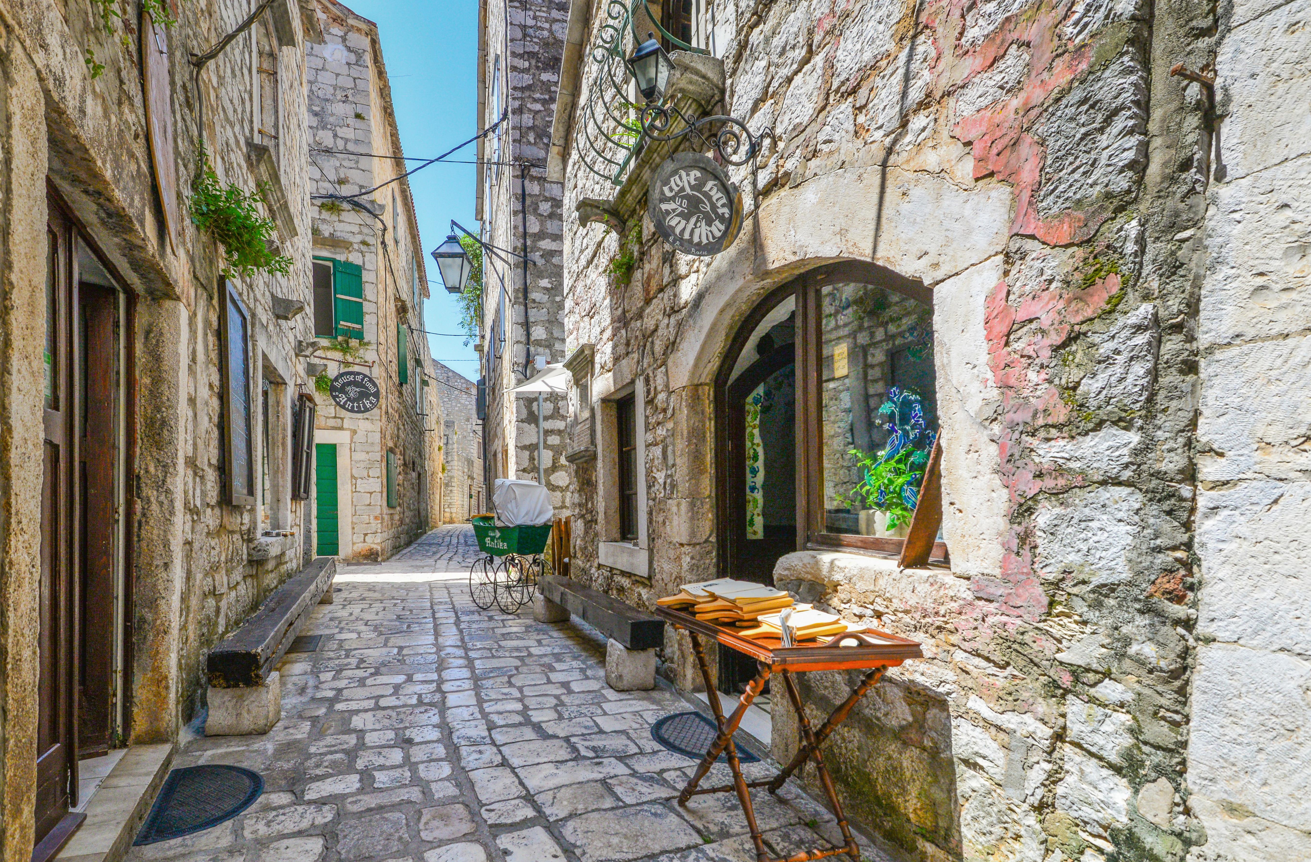 The winding, cobbled streets of Stari Grad in Hvar's Old Town are pretty as a picture