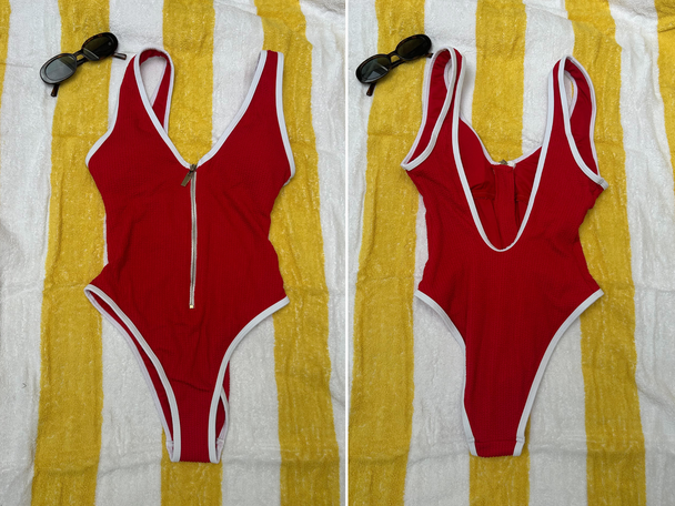 Best swimsuit IndyBest review River Island red zip textured swimsuit