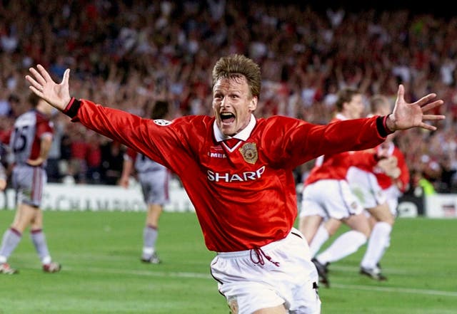 <p>Teddy Sheringham scored the equaliser in Manchester United’s Champions League final comeback win against Bayern Munich in 1999</p>
