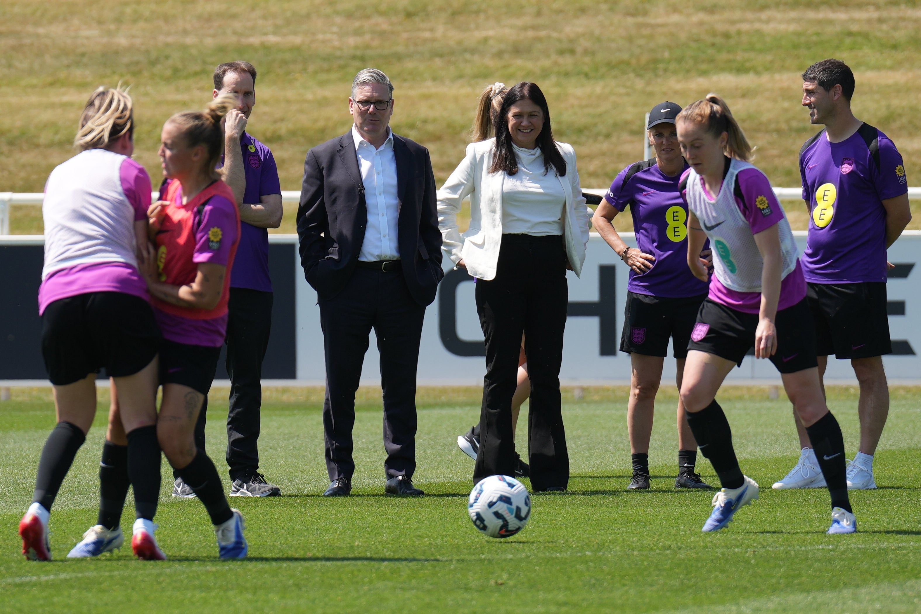 <p>Sir Keir Starmer and Culture Secretary Lisa Nandy watching the Lionesses in training</p>
