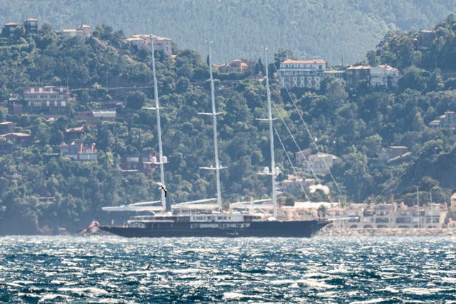 <p>The Koru yacht owned by Amazon founder Jeff Bezos is seen moored on May 22, 2025 in Cannes, France</p>