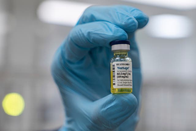 <p>A vial of the company's HIV prevention medication, Yeztugo, (lenacapvir) at a manufacturing facility in La Verne</p>