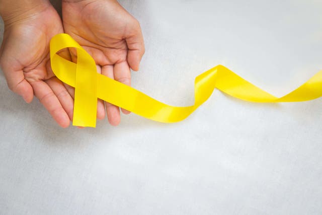 <p>The yellow ribbon is the symbol for Sarcoma Awareness Month, which is in July</p>