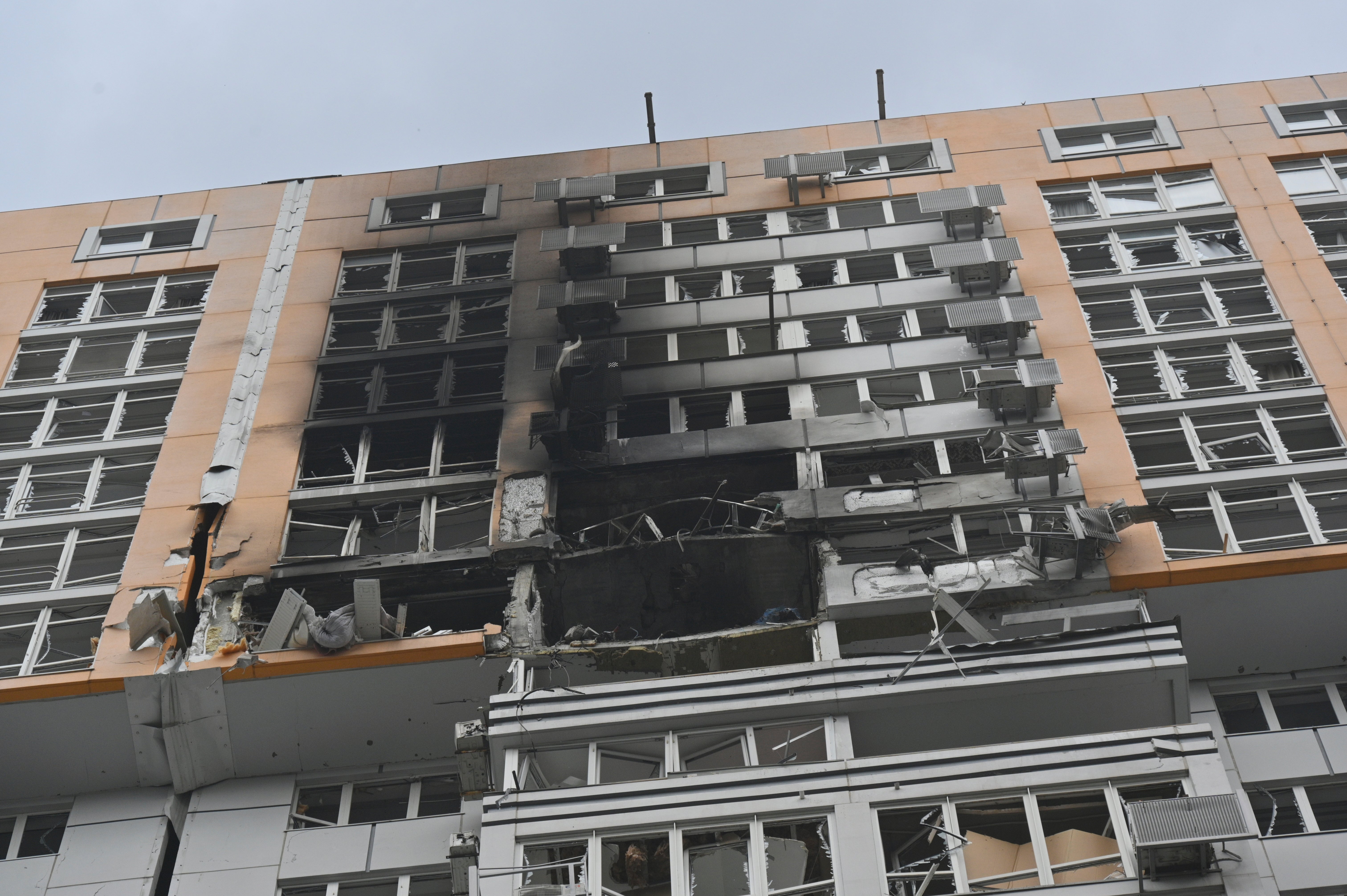 A destroyed multistorey apartment building following Russia's massive air attack in Odesa, Ukraine