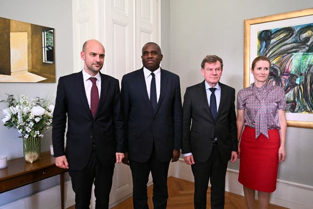 <p>The EU/UK delegation of foreign secretaries in Geneva: from left, France's Minister for Europe and Foreign Affairs Jean-Noel Barrot, Britain's Foreign Secretary David Lammy, Germany's Foreign Minister Johann Wadephul and European Union High Representative for Foreign Affairs and Security Policy, Kaja Kalla </p>