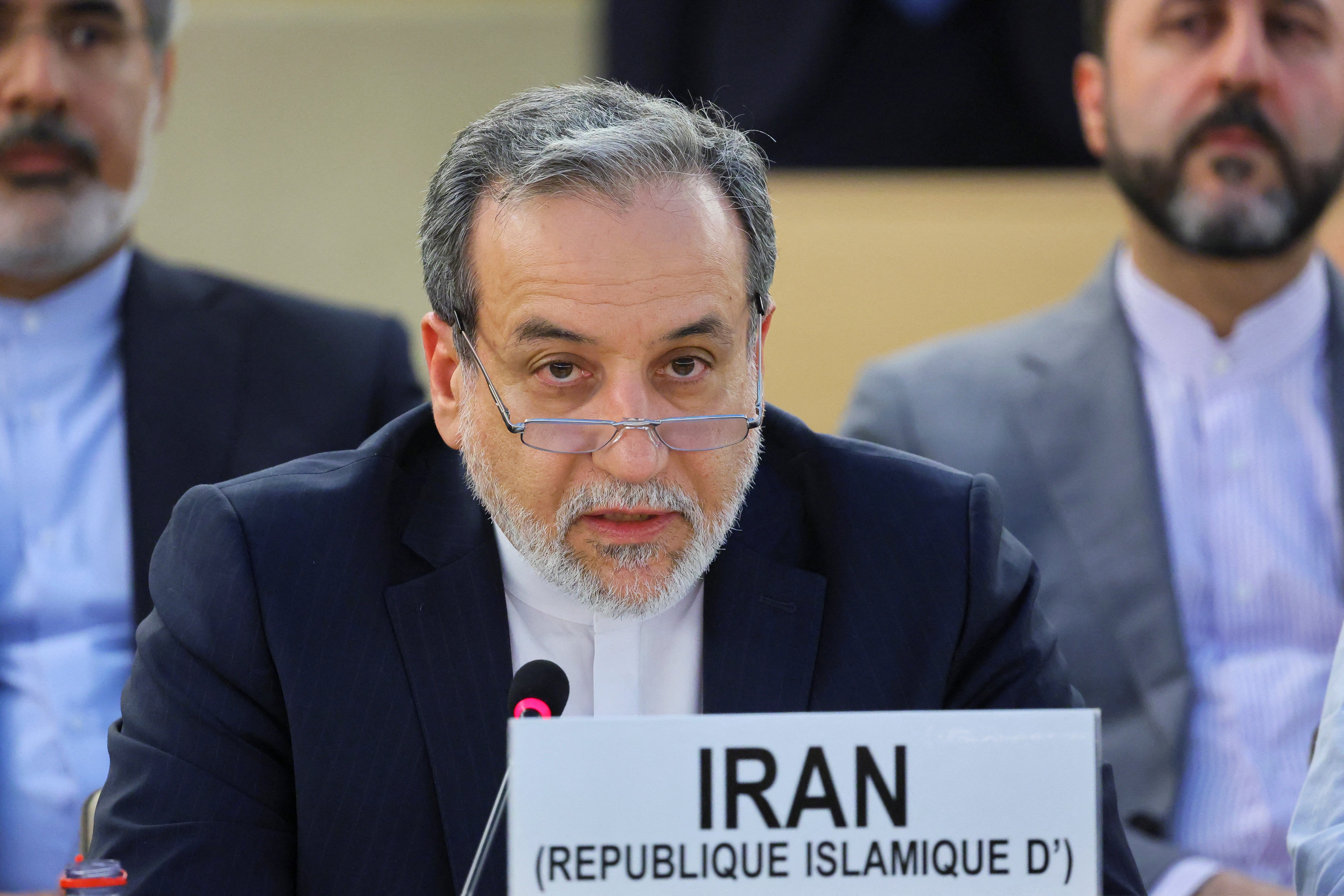 Iran’s foreign minister Abbas Araghchi addresses a special session of the Human Rights Council at the United Nations in Geneva, Switzerland